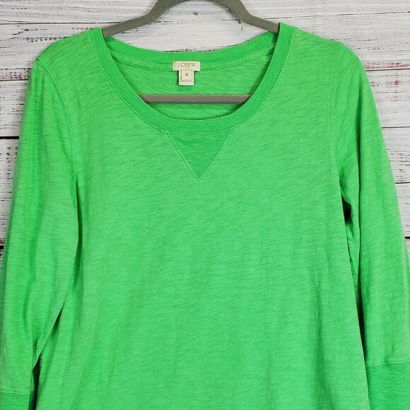 J. Crew St Patty's Neon Kelly Green Cotton Top M 3/4 Sleeve Scoop Neck Pullover - Picture 3 of 9